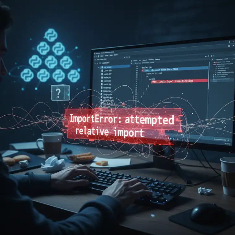 Diagram przedstawiający poprawne uruchamianie modułów Python z użyciem python -m, unikając błędu ImportError attempted relative import