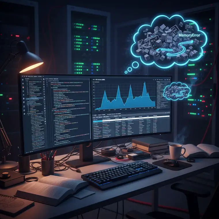 Schemat przepływu danych CSV w Pythonie z użyciem Pandas, podział na chunki oraz optymalizacja typów kolumn dla mniejszego zużycia RAM