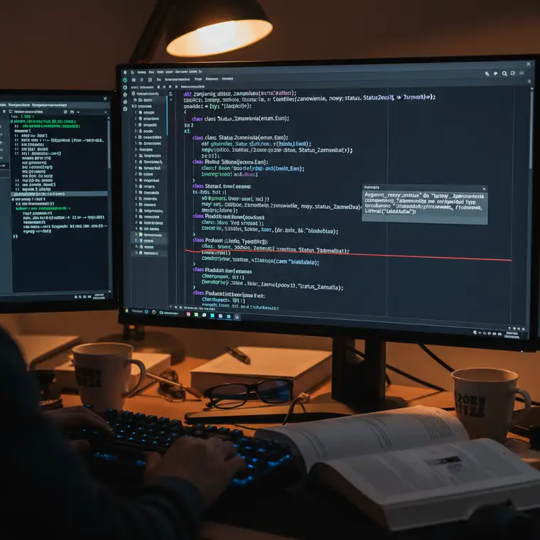 Diagram architektury projektu w Pythonie 3.12 pokazujący użycie type hints, dekoratora override i TypedDict podczas refaktoryzacji kodu