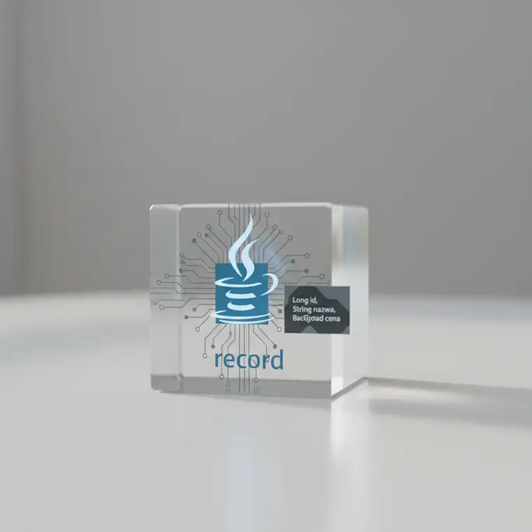 Ilustracja programisty analizującego kod Java 17 na monitorze, porównującego tradycyjne klasy z record i wybierającego prostszy model danych