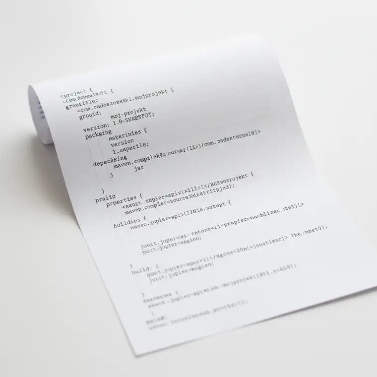 Schemat konfiguracji Maven w istniejącym projekcie Java: struktura katalogów src/main/java i plik pom.xml jako serce projektu, pokazany na prostym diagramie