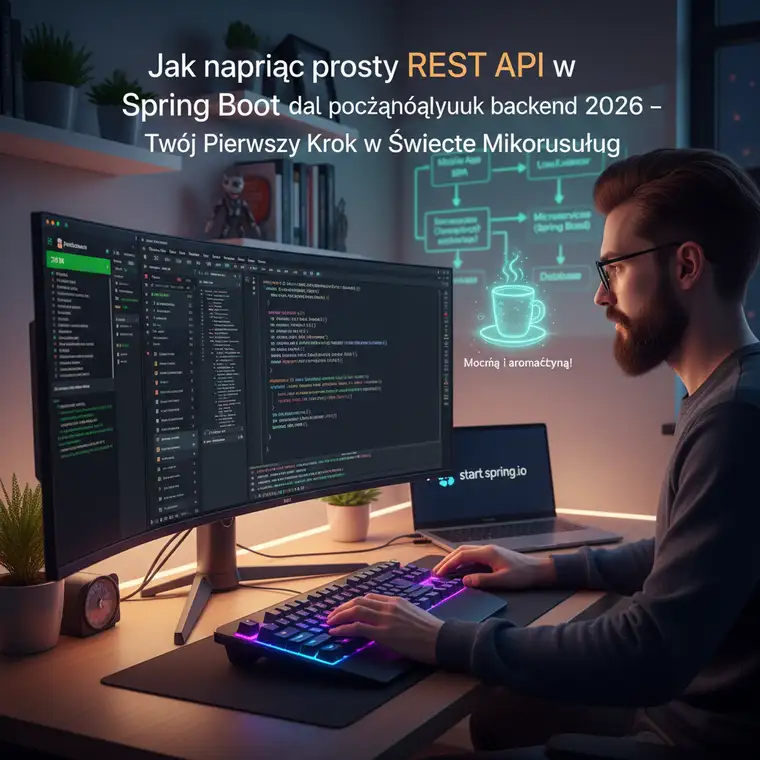 Schemat działania prostego REST API w Spring Boot zarządzającego zadaniami Task z operacjami CRUD dla początkujących backend 2026
