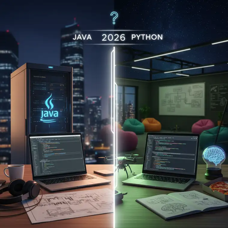Backend developer analizuje różnice między Java a Python przy planowaniu ścieżki kariery backend programisty do 2026 roku