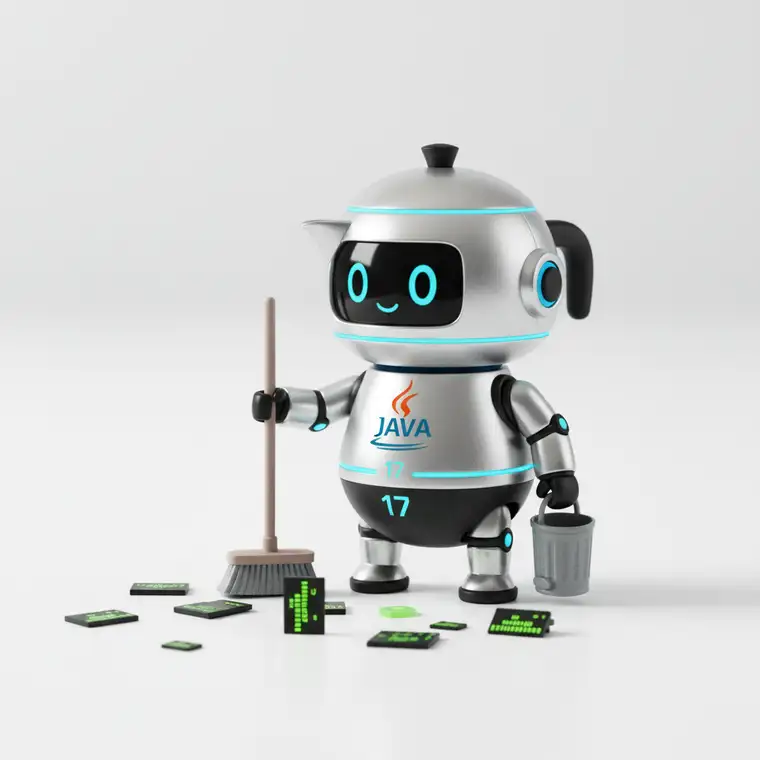 Schemat działania Garbage Collectora w Java 17 pokazujący zarządzanie pamięcią sterty i wpływ na wydajność aplikacji