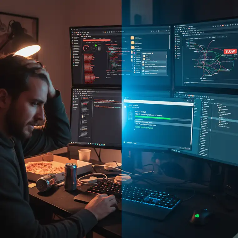 Schemat monorepo z pnpm i Turborepo na Windows 11, pokazujący optymalną konfigurację w WSL 2 i na natywnym systemie